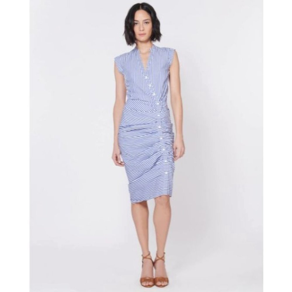 Veronica Beard Blue and White Striped Ruched Dress